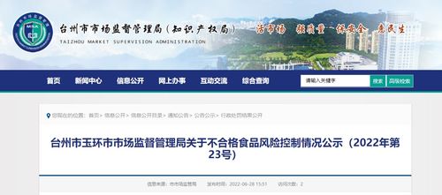 浙江省玉环市市场监管局公示不合格食品风险控制情况 2022年第23号